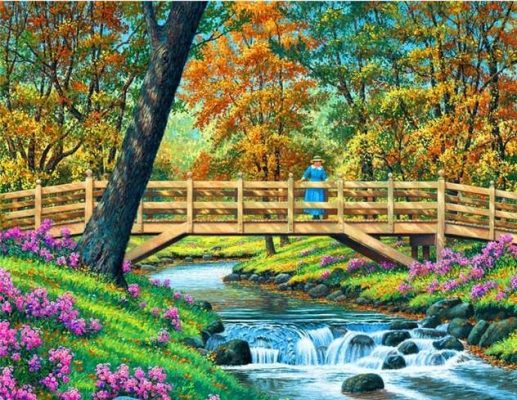 Wooden Bridge Forest Landscape Paint By Numbers