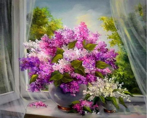 Purple Flowers Kits Modern Wall Art - DIY Paint By Numbers - Numeral Paint