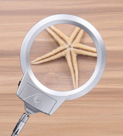 magnifying glass on stand with lights