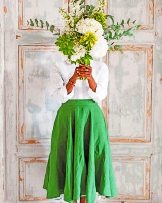 Black Girl Holding Flowers paint by numbers