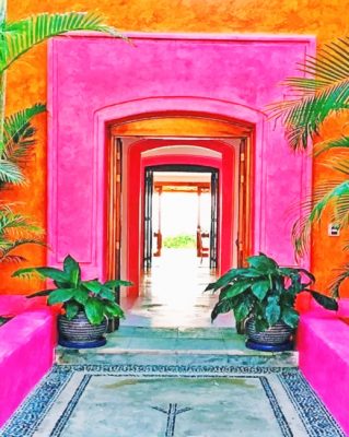 Pink Mexican Architecture paint by numbers