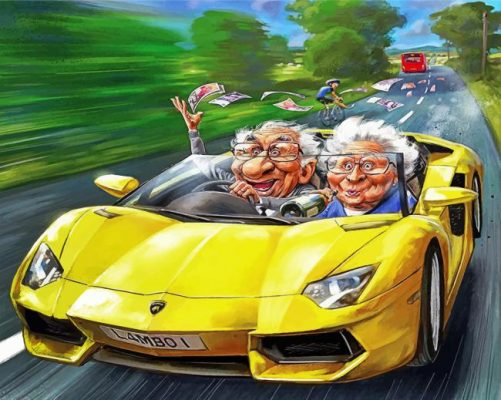 Old Couple In Car Paint by numbers