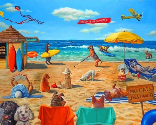 Dogs In Beach Paint by numbers