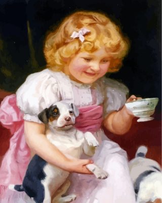 Little Girl And Puppy Paint by numbers