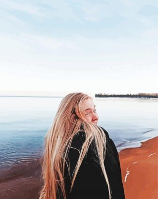 Blonde Long Hair Lady By The Sea Paint By Number