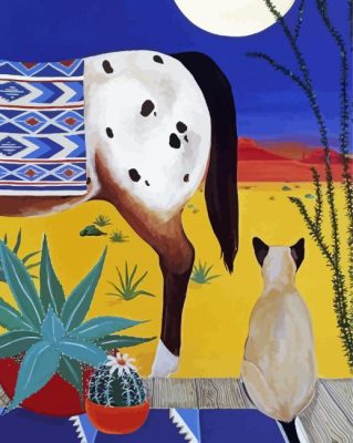 Abstract Horse And Cat In Desert Paint By Number