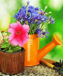 Aesthetic Watering Can With Flowers Paint By Number