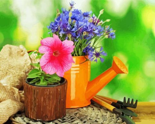 Aesthetic Watering Can With Flowers Paint By Number