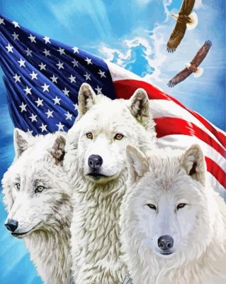 American Flag Wolves And Eagles Paint By Number