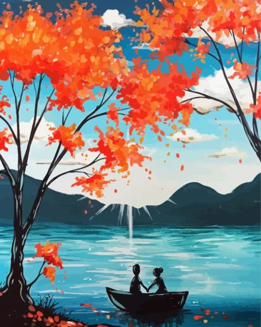 Autumn Stroll In Boat Art Paint By Number
