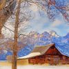 Barn Teton Mountains In Winter Paint By Number