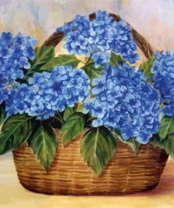 Basket With Blue Hydrangeas Paint By Number