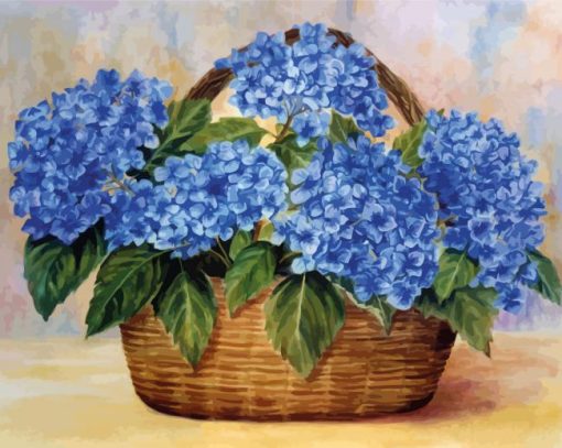 Basket With Blue Hydrangeas Paint By Number