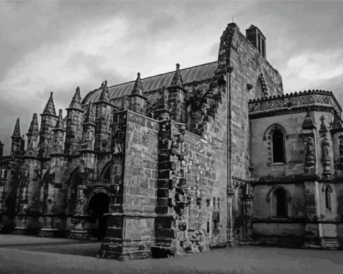 Black And White Rosslyn Chapel Paint By Number