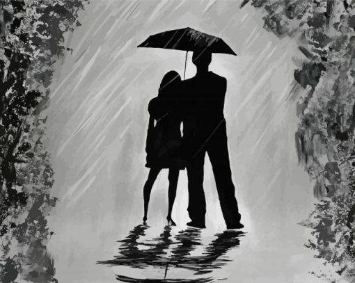 Black And White Couple Under Umbrella Paint By Number