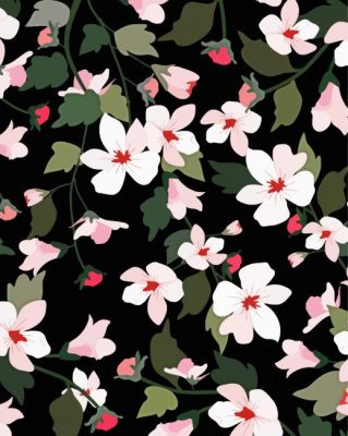 Black And White With Pink Flowers Paint By Number