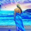 Blonde Girl On Beach In Blue Dress Paint By Number