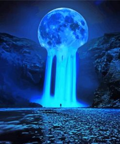 Blue Moonlight Waterfall Paint By Number