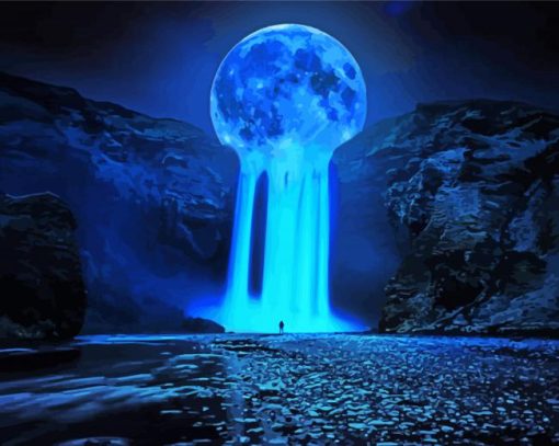 Blue Moonlight Waterfall Paint By Number