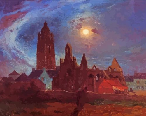 Bourg De Batz Church Under The Moon By Ferdinand Du Puigaudeau Paint By Number