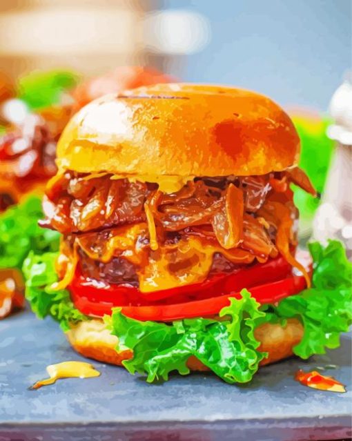 Caramelized Onion Bacon Cheeseburger Paint By Number