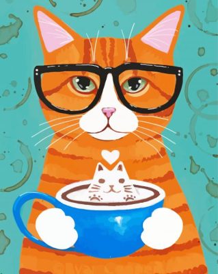 Cat And Coffee Cup Paint By Number