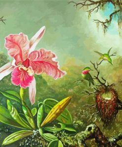 Cattleya Orchid And Three Hummingbirds By Martin Johnson Heade Paint By Number