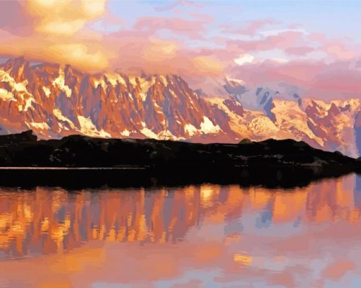 Chamonix Lake At Sunset Paint By Number