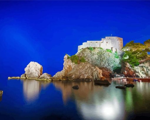 Cliff Side Castle At Night Paint By Number