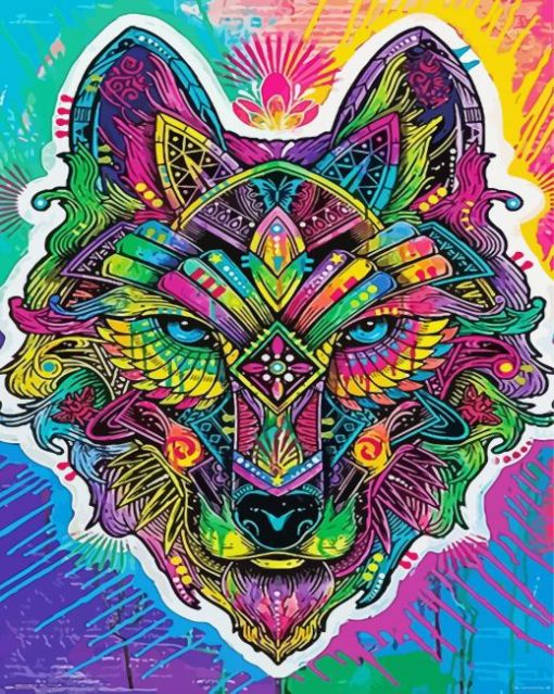 Colorful Trippy Wolf Paint By Number