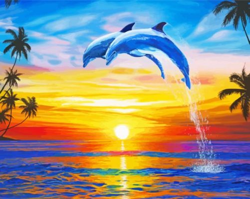 Dolphin At Sunset Paint By Number