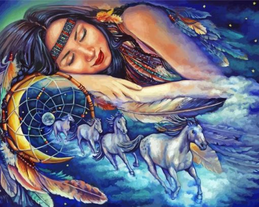 Fantasy Native American Woman Dream Catcher Paint By Number