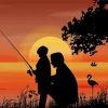 Father And Son Fishing Silhouette paint By Number