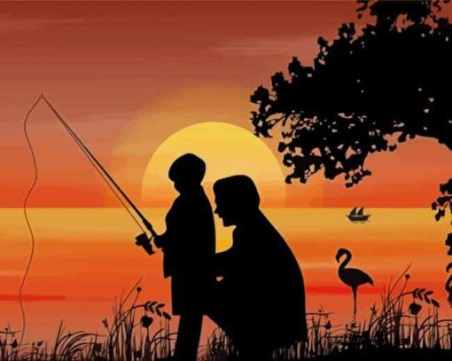 Father And Son Fishing Silhouette paint By Number