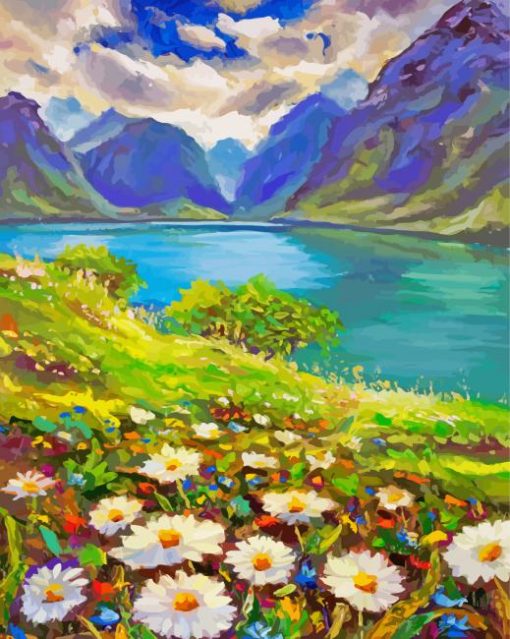 Field Of Daisies Landscape Art Paint By Number
