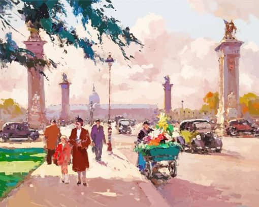 Flower Seller At The Pont Alexandre III By Edouard Cortes Paint By Number