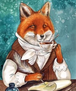 Fox With Coffee Cup Paint By Number