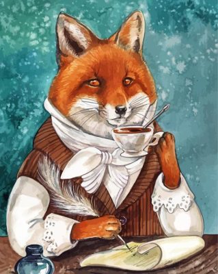 Fox With Coffee Cup Paint By Number