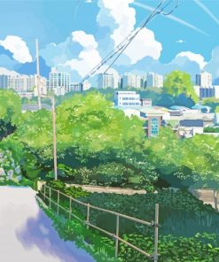 Green Anime City Paint By Number