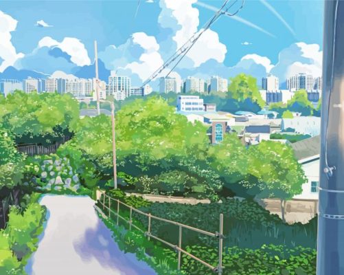 Green Anime City Paint By Number