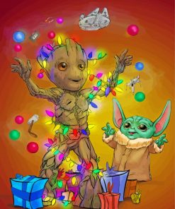 Groot And Baby Yoda Celebrating Paint By Number