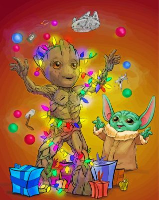 Groot And Baby Yoda Celebrating Paint By Number