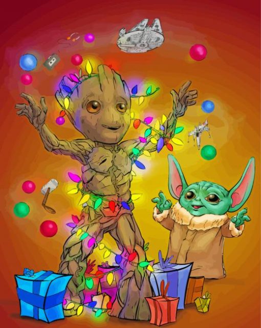 Groot And Baby Yoda Celebrating Paint By Number