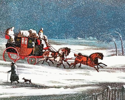 Horse And Carriage In Snow Paint By Number