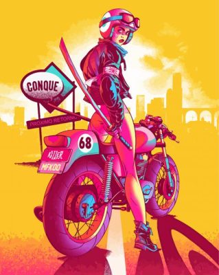 Illustration Girl Motorcycle Paint By Number