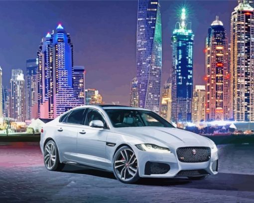 Jaguar Xf With City Skylines View Paint By Number