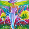 Lady With Bike In Field Paint By Number