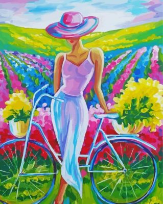 Lady With Bike In Field Paint By Number