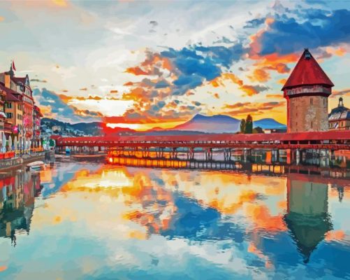 Lake Lucerne At Sunset Paint By Number