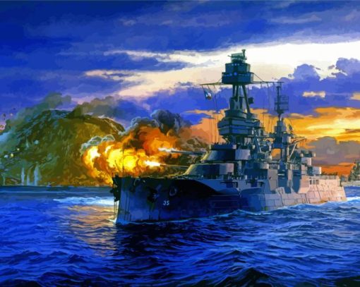 Military Battleship With Cannons Paint By Number